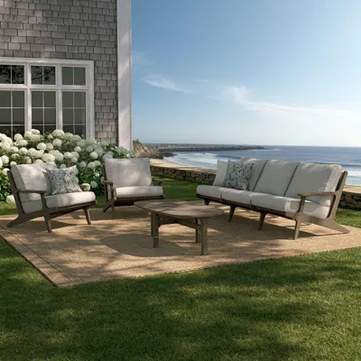 Ashley Modway Saratoga Outdoor Sofa And 2 Chairs With Coffee Table In White