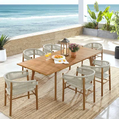 Ashley Modway Vienna Outdoor Dining Table And 6 Curved-back Armchairs In Brown