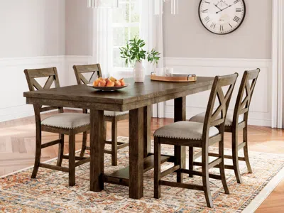 Ashley Moriville Counter Height Dining Table And 4 Barstools In Multi
