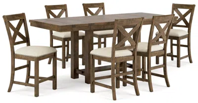 Ashley Moriville Counter Height Dining Table And 6 Barstools In Brown