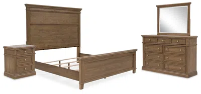 Ashley Mylarken King Panel Bed With Mirrored Dresser And Nightstand In Brown