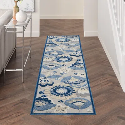 Ashley Nourison Aloha 2'3" X 10' Blue/grey Contemporary Indoor/outdoor Rug