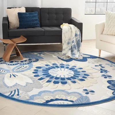 Ashley Nourison Aloha 7'10" X Round Blue/grey Contemporary Indoor/outdoor Rug