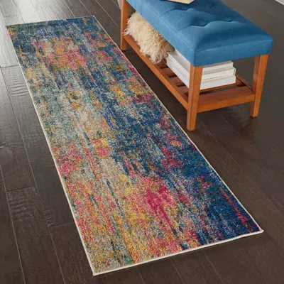 Ashley Nourison Celestial 2'2" X 7'6" Blue/yellow Modern & Contemporary Indoor Rug In Multi