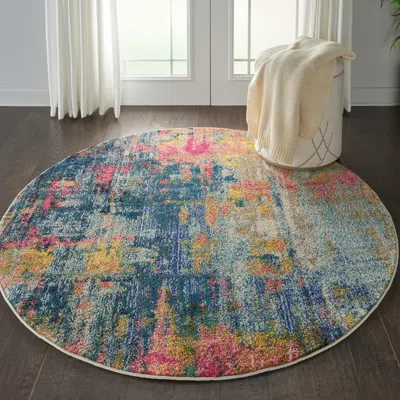 Ashley Nourison Celestial 5'3" X Round Blue/yellow Modern & Contemporary Indoor Rug