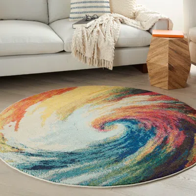 Ashley Nourison Celestial 5'3" X Round Wave Modern Indoor Rug In Multi