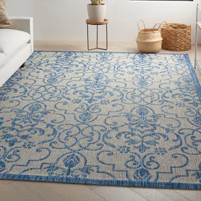 Ashley Nourison Country Side 7' X 10' Ivory Blue Farmhouse Indoor/outdoor Rug