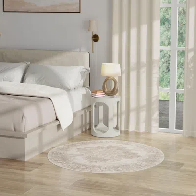Ashley Nourison Home Grafix 4' Round Medallion Area Rug In Brown