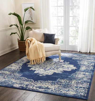 Ashley Nourison Home Grafix 7' X 10' Navy Blue Vintage Indoor Rug
