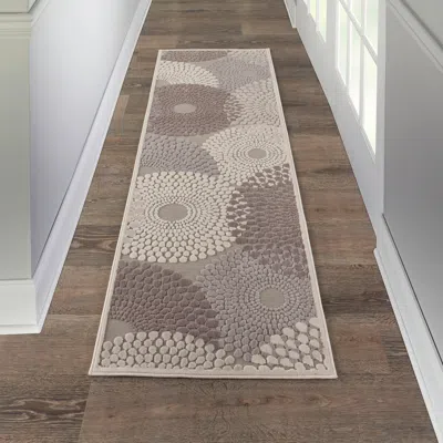 Ashley Nourison Home Graphic Illusions 2'3" X 8' Grey Mid-century Modern Indoor Rug In Neutral