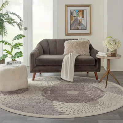 Ashley Nourison Home Graphic Illusions 7'9" X Round Grey Mid-century Modern Indoor Rug In Brown