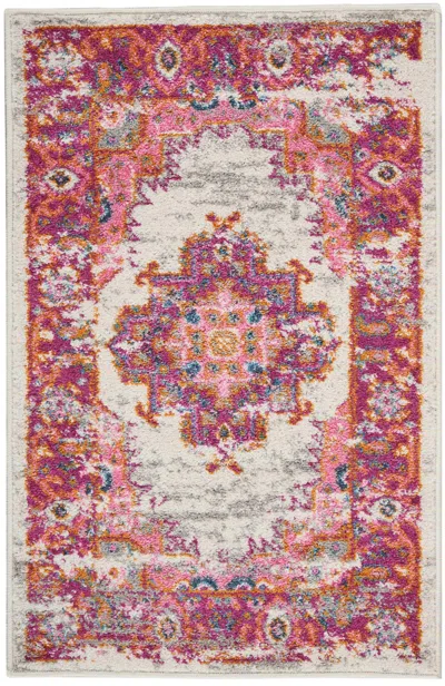 Ashley Nourison Home Passion 1'10" X 2'10" Ivory/fuchsia Bohemian Indoor Rug In Multi