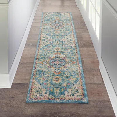 Ashley Nourison Home Passion 2'2" X 7'6" Ivory/light Blue Bohemian Indoor Rug