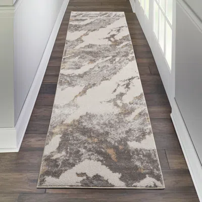Ashley Nourison Home Silky Textures 2'2" X 7'6" Brown/ivory Modern Indoor Rug In Animal Print