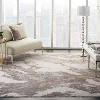 Ashley Nourison Home Silky Textures 7'10" X 10'6" Brown/ivory Modern Indoor Rug In Multi