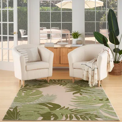 Ashley Nourison Home Splash 5'3" X 7'5 Large Palm Indoor/outdoor Area Rug In Green