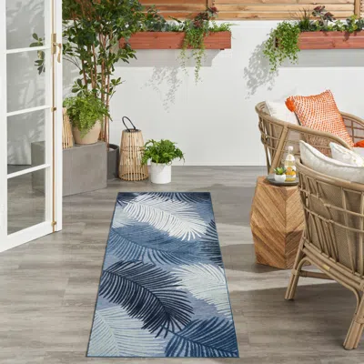 Ashley Nourison Home Suncoast Botanical Leaf 2' X 6' Runner Rug In Blue