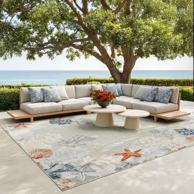Ashley Nourison Home Suncoast Botanical Leaf 7'10" X 9'10" Area Rug In Gray