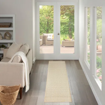 Ashley Nourison Home Tulum Striped 2'2" X 10' Runner Rug In White