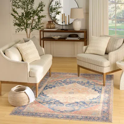 Ashley Nourison Home Vintage Washables Aesthetic 4' X 6' Accent Rug In Blue/coral