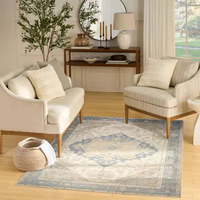 Ashley Nourison Home Vintage Washables Aesthetic 5'3" X 7'3" Area Rug In Blue/cream