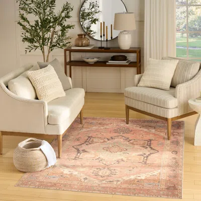 Ashley Nourison Home Vintage Washables Classic 5'3" X 7'3" Area Rug In Coral/multi