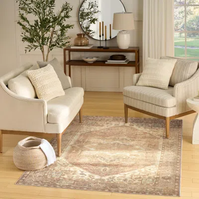Ashley Nourison Home Vintage Washables Classic Medallion 4' X 6' Accent Rug In Gold