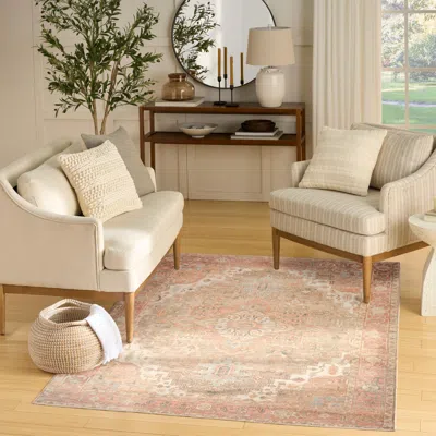 Ashley Nourison Home Vintage Washables Distressed 4' X 6' Accent Rug In Coral/taupe