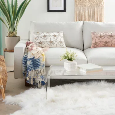 Ashley Nourison Mina Victory Sofia Beaded Flowers Throw Pillow In White