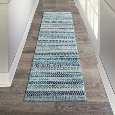 Ashley Nourison Passion 2'2" X 7'6" Navy Blue Bohemian Indoor Rug
