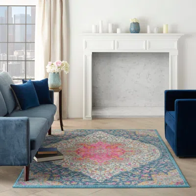 Ashley Nourison Passion 5'3" X 7'3" Multicolor Farmhouse Indoor Rug In Blue