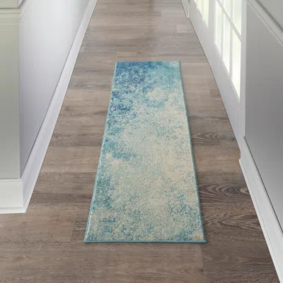 Ashley Nourison Passion 8' Runner Navy Light Blue Area Rug