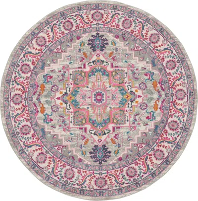 Ashley Nourison Passion 8' X Round Light Grey/pink Bohemian Indoor Rug In Multi