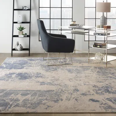 Ashley Nourison Silky Textures 7'10" X 10'6" Blue/cream Modern Indoor Rug