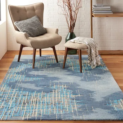 Ashley Nourison Symmetry 5'3" X 7'9" Blue/beige Modern Indoor Rug In Multi