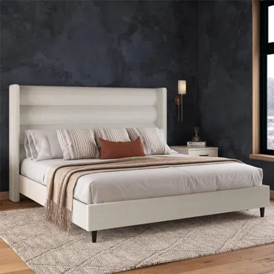 Ashley Novogratz Louis King Upholstered Bed Frame With Tufted Headboard In White