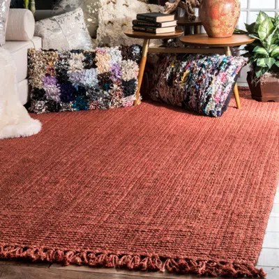 Ashley Nuloom Daniela Farmhouse Chunky Jute Area Rug In Burgundy