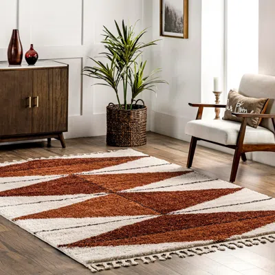 Ashley Nuloom Kali Shaggy Diamond Tassel Area Rug In Brown