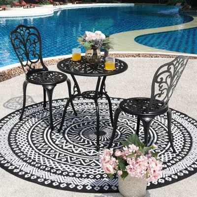 Ashley Nuu Garden 3-piece Outdoor Bistro Set In Black