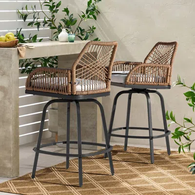 Ashley Nuu Garden Outdoor Bar Stools (set Of 2) In Brown