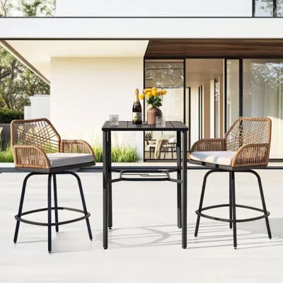 Ashley Nuu Garden Outdoor Bar Table And 2 Stools In Black