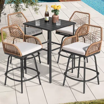 Ashley Nuu Garden Outdoor Bar Table And 4 Stools In Brown
