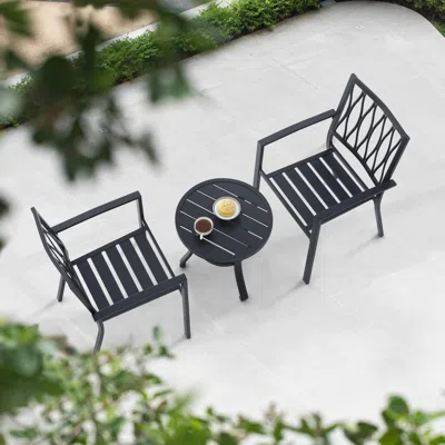 Ashley Nuu Garden Outdoor Bistro Table With 2 Chairs In Black