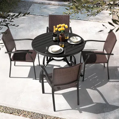Ashley Nuu Garden Outdoor Dining Table And 4 Chairs In Brown