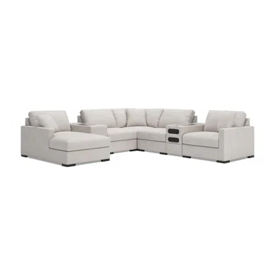 Ashley Omaha By  7-piece Modular Next-gen Nuvella™ Performance Sectional With Audio Console And Stora In Neutral