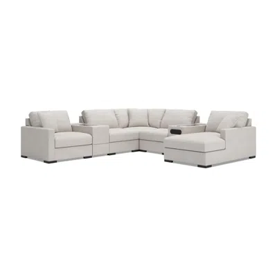 Ashley Omaha By  7-piece Modular Next-gen Nuvella™ Performance Sectional With Audio Console And Stora In Neutral