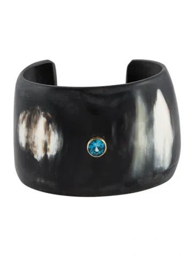 Pre-owned Ashley Pittman Blue Stone & Horn Cuff Bracelet In Multi