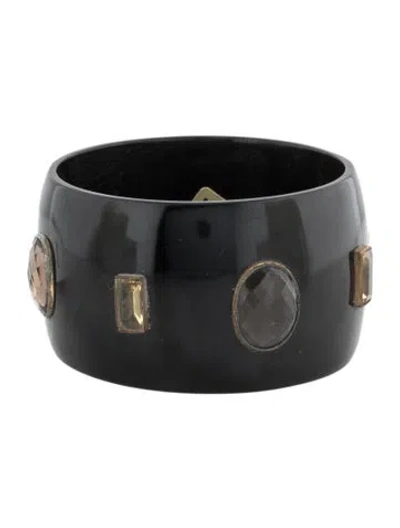 Pre-owned Ashley Pittman Horn & Crystal Bangle Bracelet, 8" In Multicolor