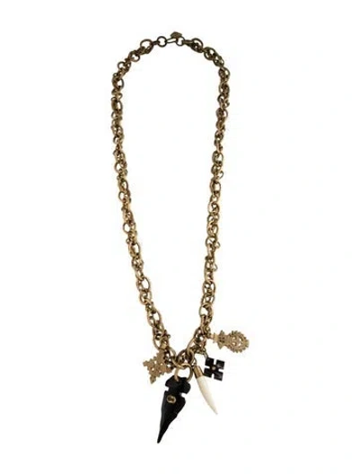 Pre-owned Ashley Pittman Horn And Crystal Pendant Necklace, 37" In Black/white/yellow