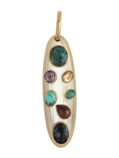 Pre-owned Ashley Pittman Horn & Multi-stone Machozi Pendant In Blue/green/purple